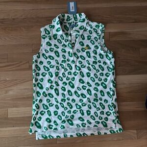 Magnolia Lane Masters Sleeveless Polo Size M - Green Leopard Print NWT